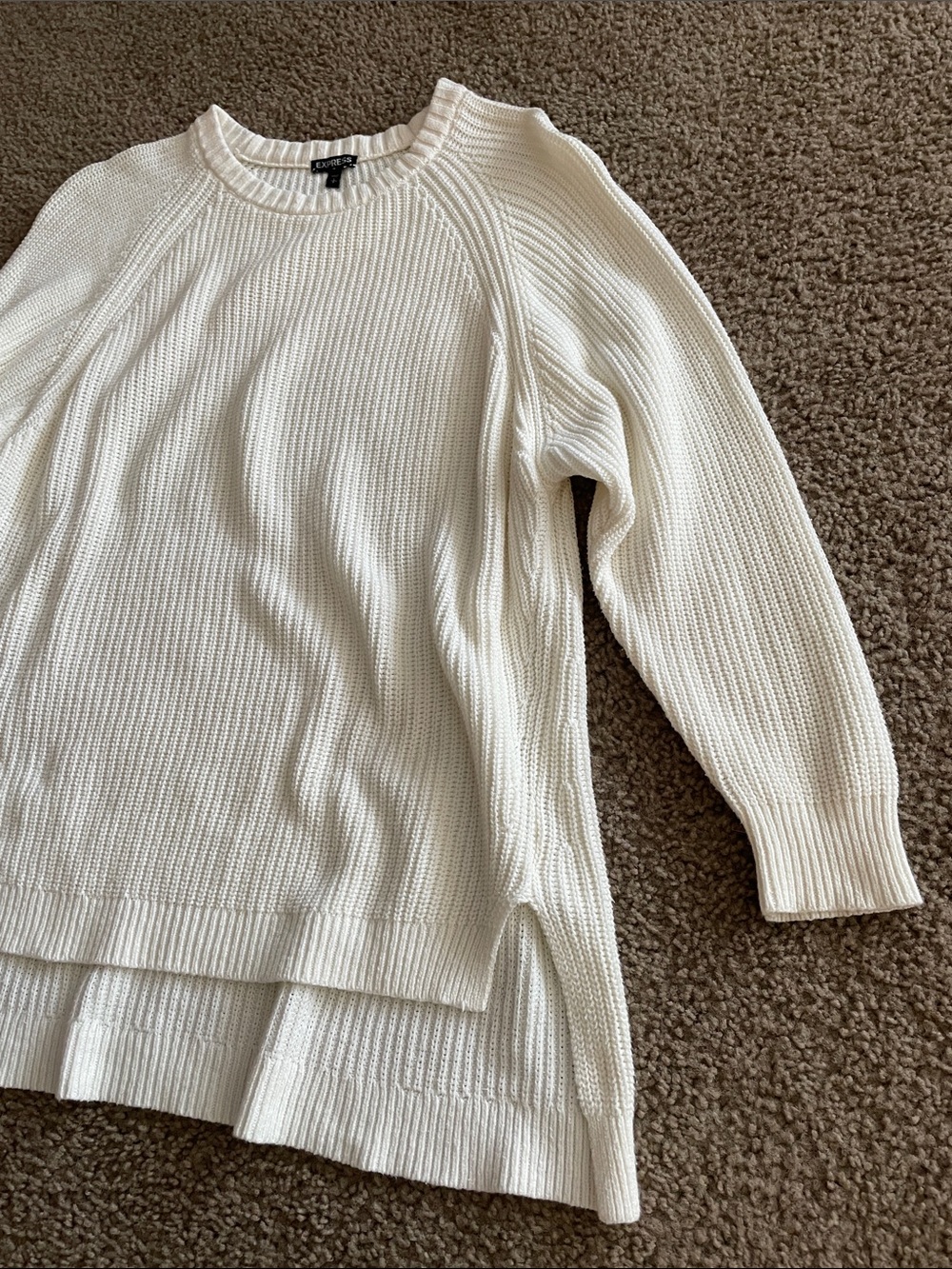 Express Cream Ribbed Crewneck Pullover - Picture 5 of 9